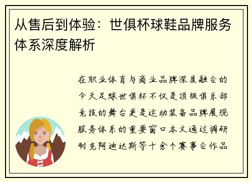 从售后到体验：世俱杯球鞋品牌服务体系深度解析